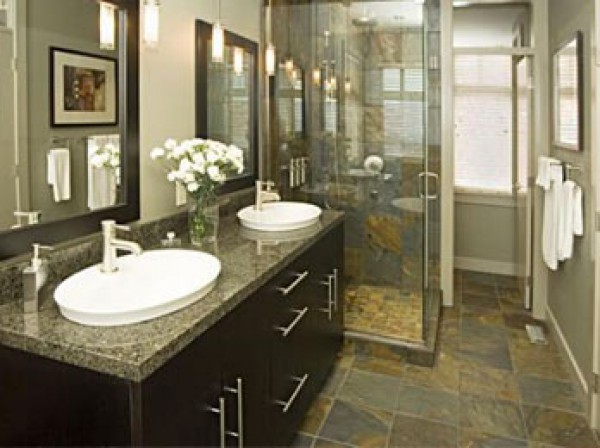 Bathroom with Slate Tile & European Shower