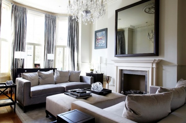 Living Room with Large Framed Mirror