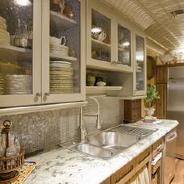 Kitchen Cabinets with Seedy Glass