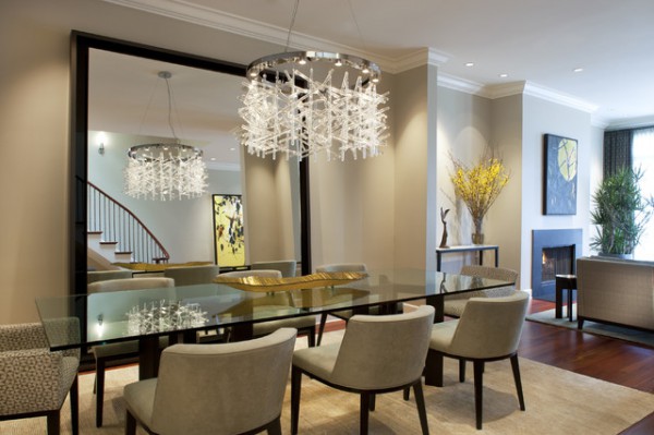 Contemporary Dining Room with Large Decorative Mirror