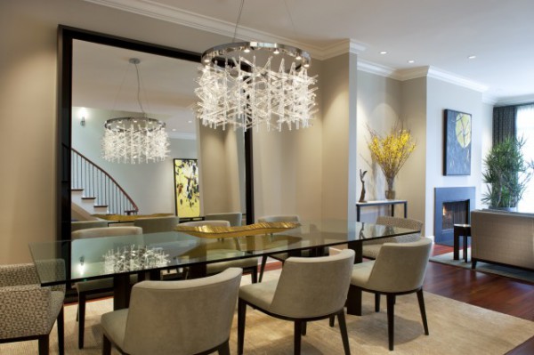 Oversized Mirror in Contemporary Dining Room