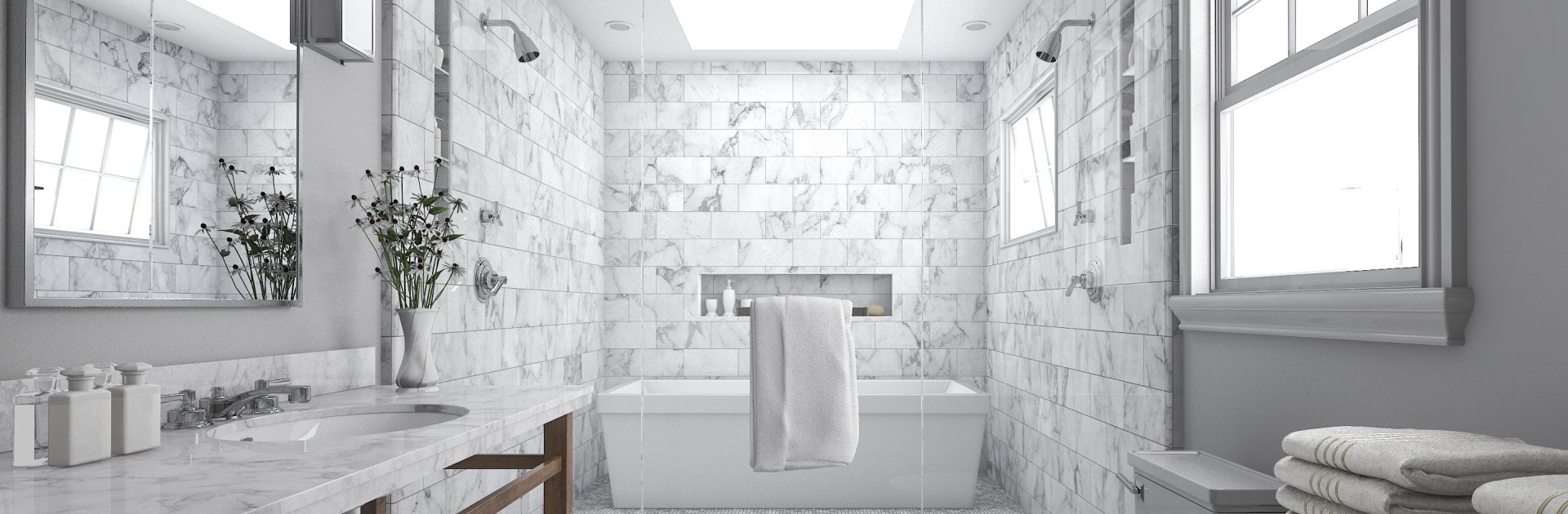 Bathroom with Frameless Shower Enclosure